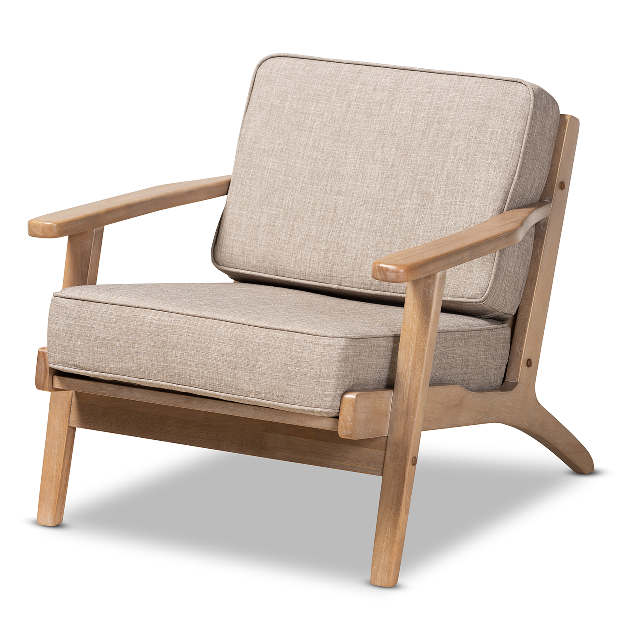 Baxton Studio Sigrid Mid-Century Modern Light Grey Fabric Upholstered Antique Oak Finished Wood Armchair